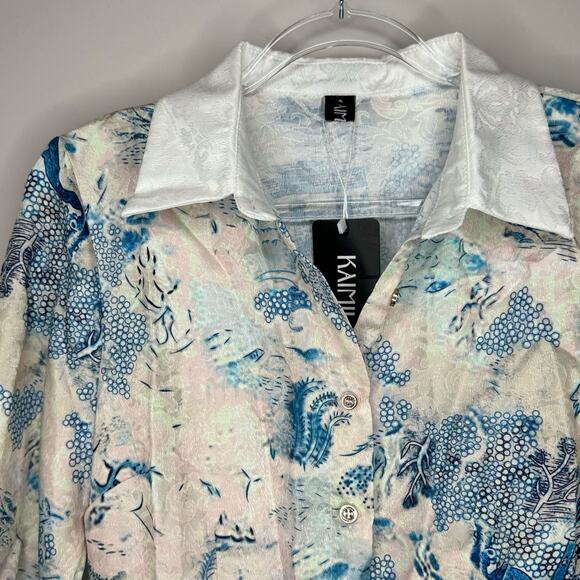 Kaimilan A-Line Midi Shirt Collar Long Sleeve Printed Dress Size 4- NWT - Picture 7 of 11